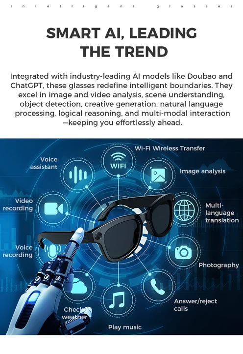 AI Smart Camera Glasses with Dual Noise Cancellation Microphone