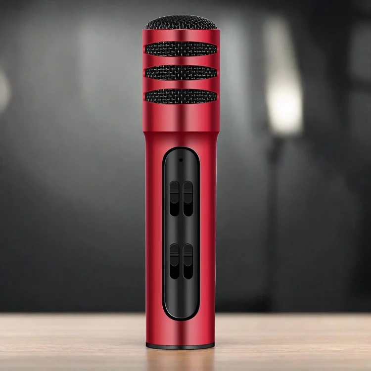 BGN-C7 Condenser Microphone Dual Mobile Phone Karaoke Live Singing Microphone Built-in Sound Card(Red)