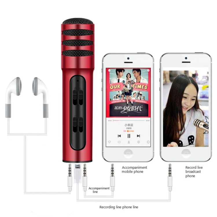 BGN-C7 Condenser Microphone Dual Mobile Phone Karaoke Live Singing Microphone Built-in Sound Card(Red)