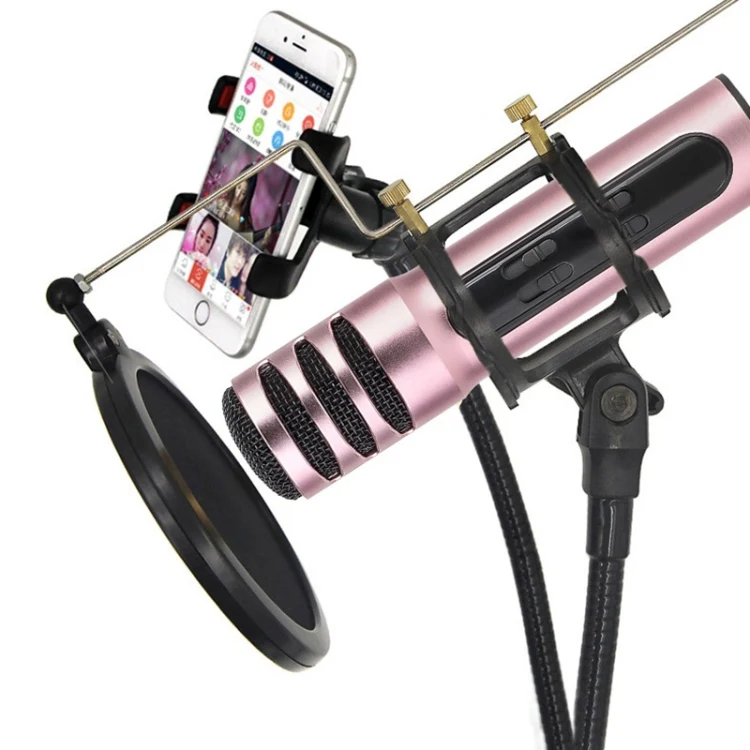 BGN-C7 Condenser Microphone Dual Mobile Phone Karaoke Live Singing Microphone Built-in Sound Card(Red)