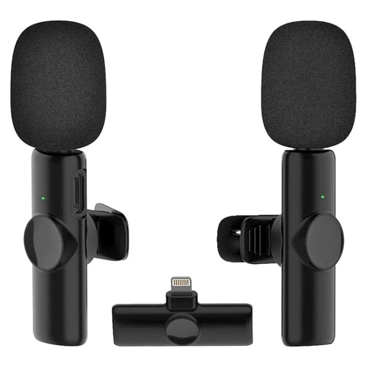 Bluetooth Mini Microphone Wireless Lavalier Noise Reduction Microphone for iPhone / iPad, with 8 Pin Receiver & Dual Microphones