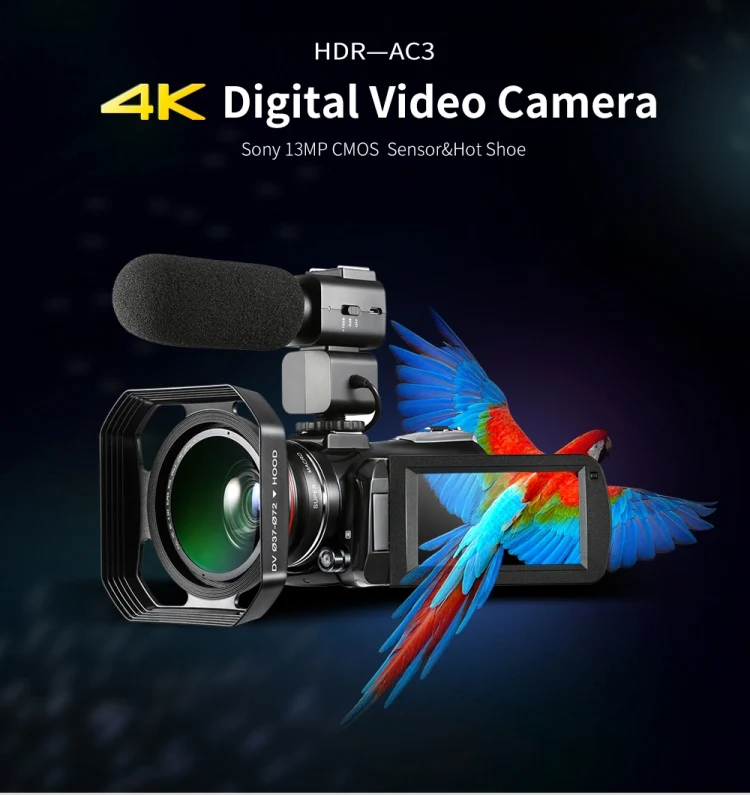 ORDRO AC3 3.1 inch IPS Screen 4K Full HD 13MP Night Vision WiFi Live Camcorder DV Digital Camera, Style:Standard(Black)