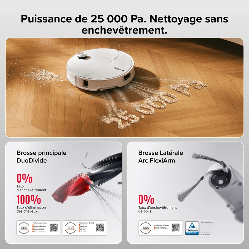 Roborock Qrevo Curv 2 Pro robot aspirateur laveur ultrafin 7,98 cm avec puissante de 25 000 Pa