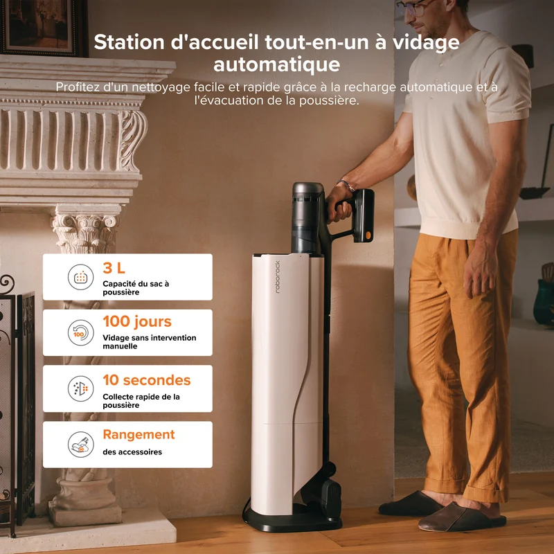 Roborock H60 Hub Ultra aspirateur balai sans fil avec station d'accueil à vidage automatique