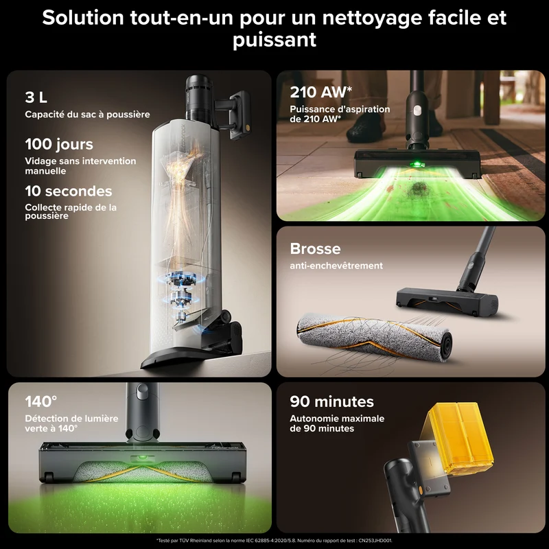 Roborock H60 Hub Ultra aspirateur balai sans fil avec station d'accueil à vidage automatique