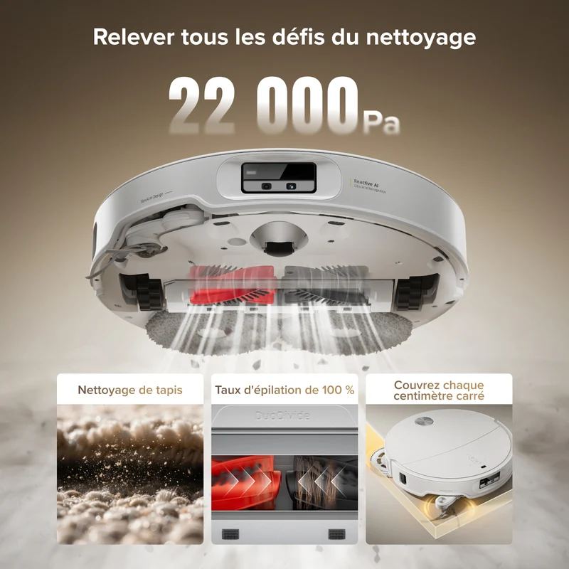 Roborock Qrevo CurvX robot aspirateur laveur ultrafin 7,98 cm avec puissante de 22 000 Pa