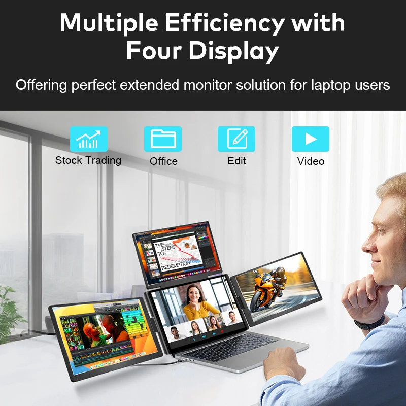 14" Triple Screen Extender for Laptop – Type-C, 16:10, Supports Up to 17"