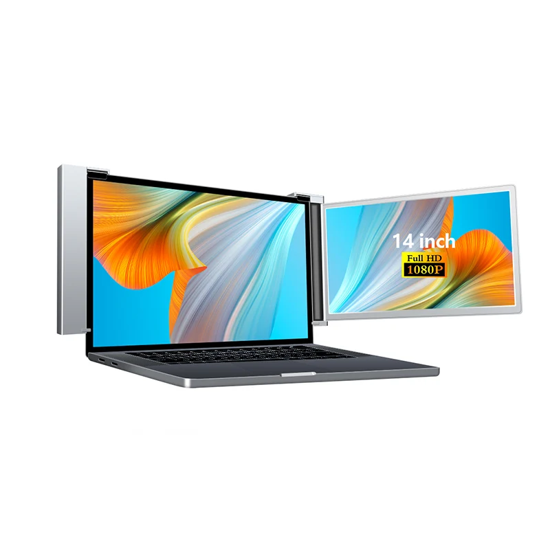 14" Triple Screen Laptop Extender – IPS, USB-C, Dual Monitors