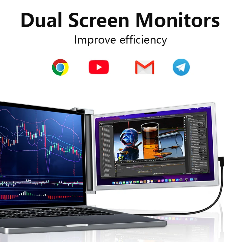 14" Triple Screen Laptop Extender – IPS, USB-C, Dual Monitors