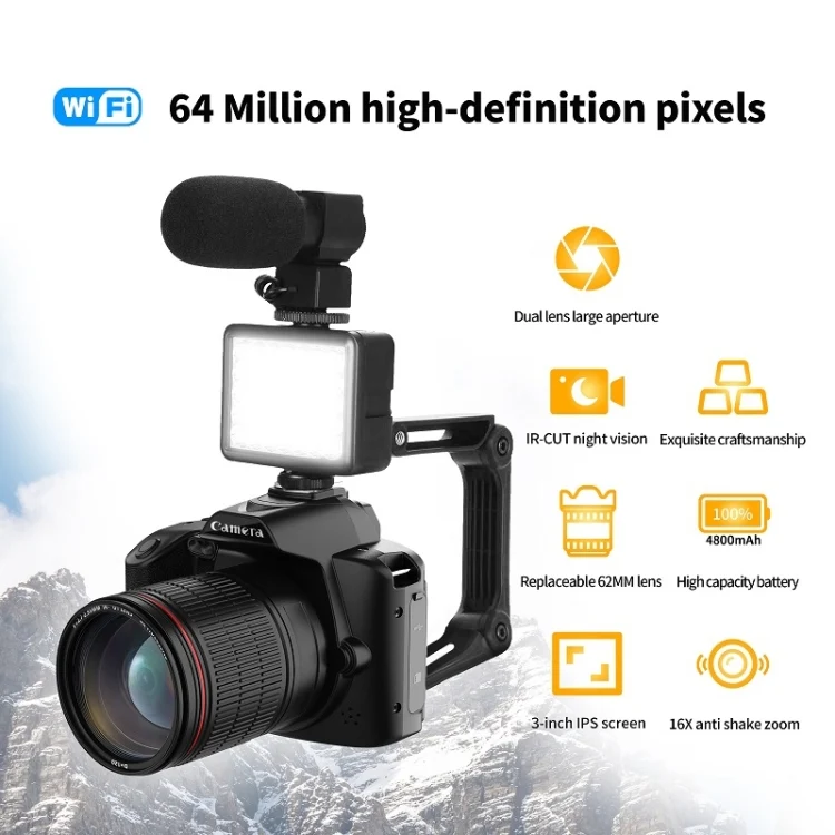 Dual-camera Night Vision 64 Million Pixel High-definition WIFI Digital Camera Standard+Light+Lens+Mic+Bracket