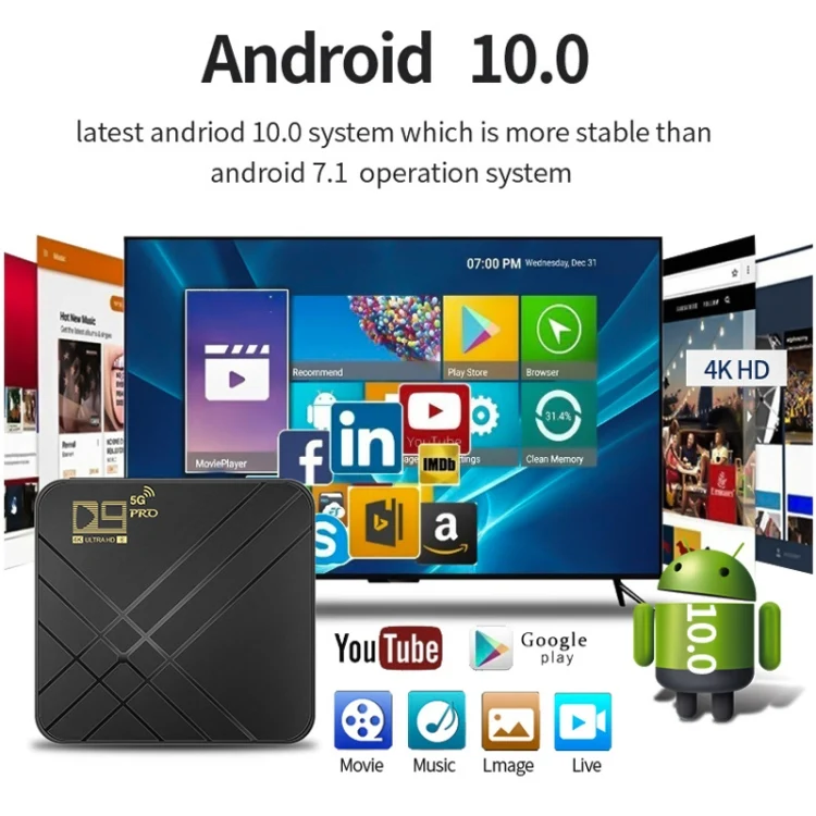 D9 PRO 2.4G/5G WIFI 4K HD Android TV Box(US Plug)