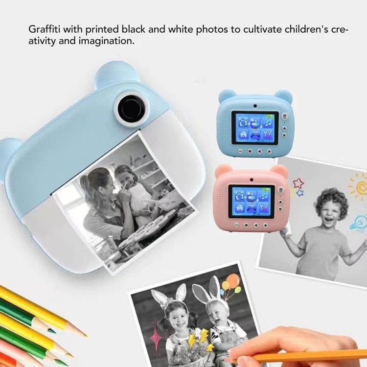 Children Instant Print Camera 1080P 2.4-Inch IPS Screen Dual Lens Photography Camera(Blue)