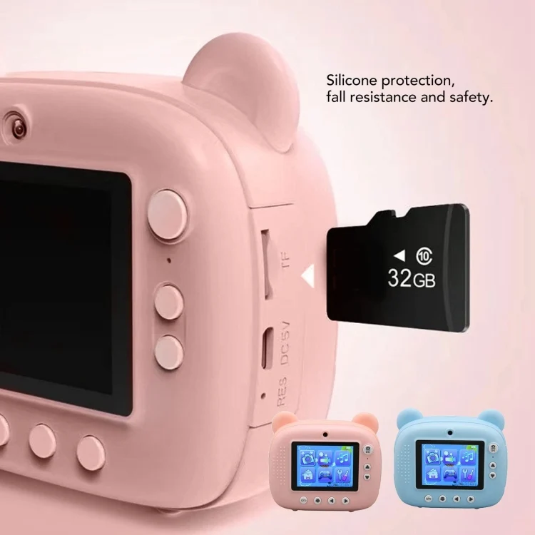 Children Instant Print Camera 1080P 2.4-Inch IPS Screen Dual Lens Photography Camera(Blue)