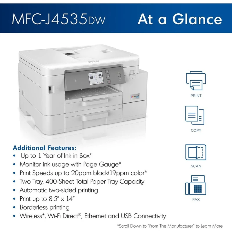 Brother INKvestment Tank MFC-J4535DW Inkjet Multifunction Printer