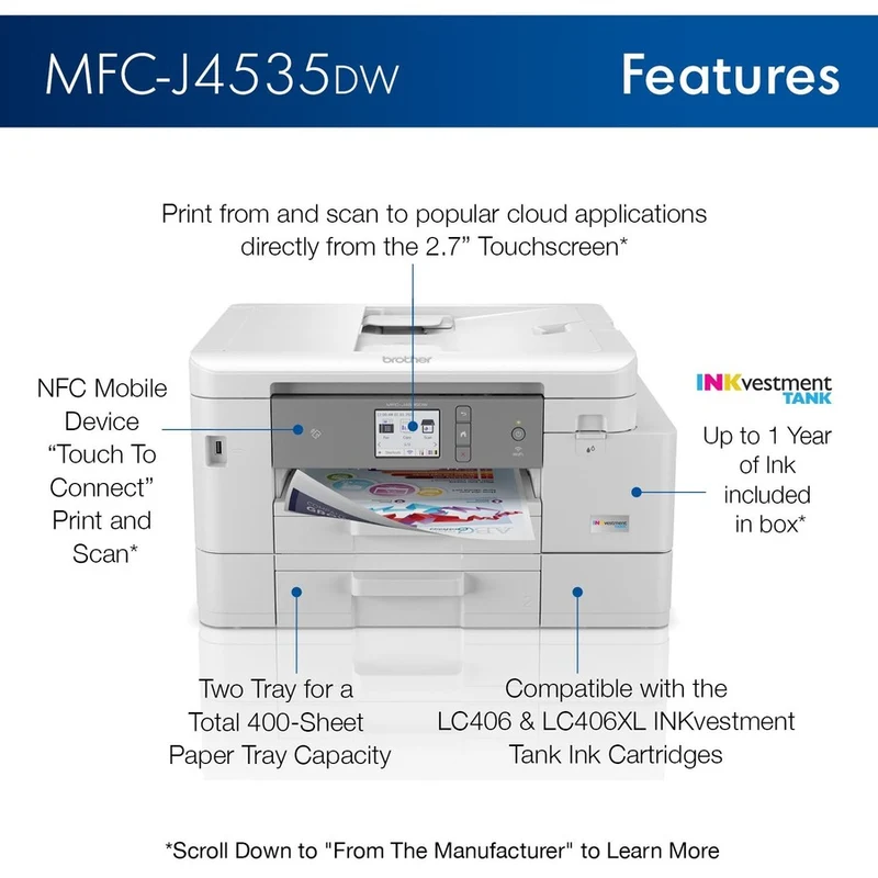 Brother INKvestment Tank MFC-J4535DW Inkjet Multifunction Printer