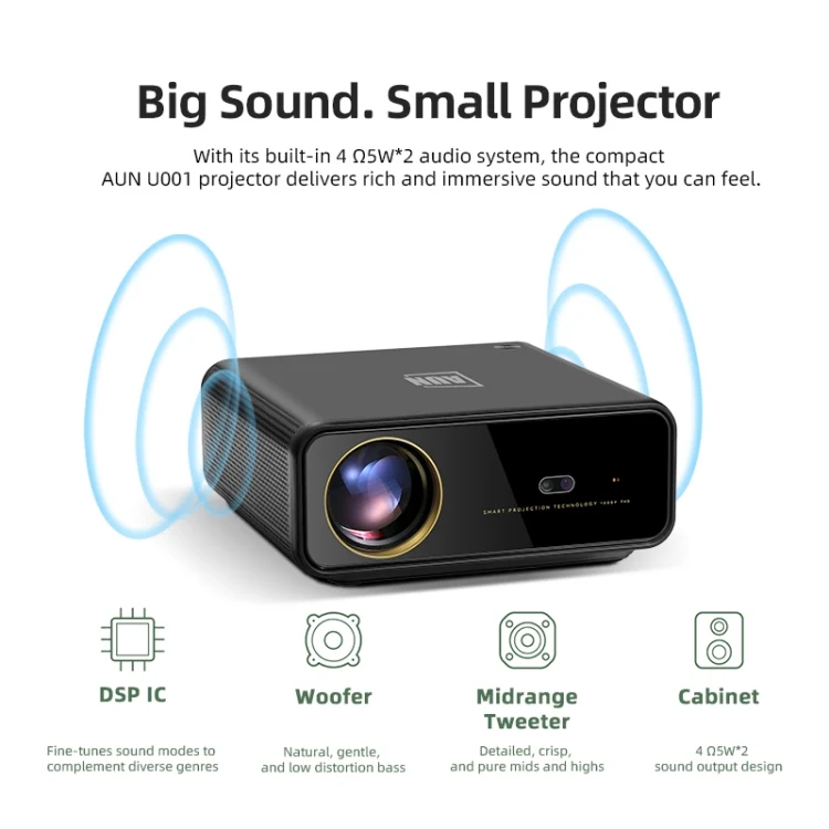 AUN U001 4K 18000 Lumens Portable Home Theater LED HD Digital Projector (US Plug)