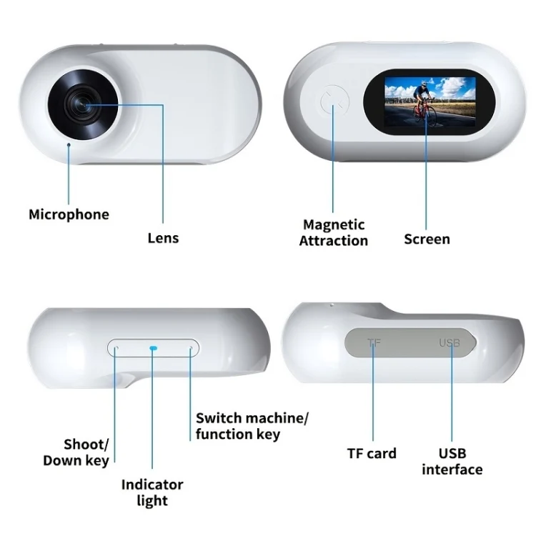 Magnetic Thumb Camera Portable HD Camera For Outdoor Cycling, Model: Standard+Pet Silicone Collar
