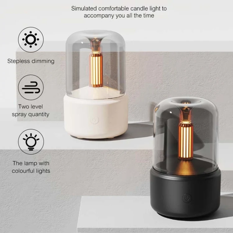 120ML Simulated Candlelight Aroma Diffuser USB Home Atmosphere Night Light Humidifier(Beige)